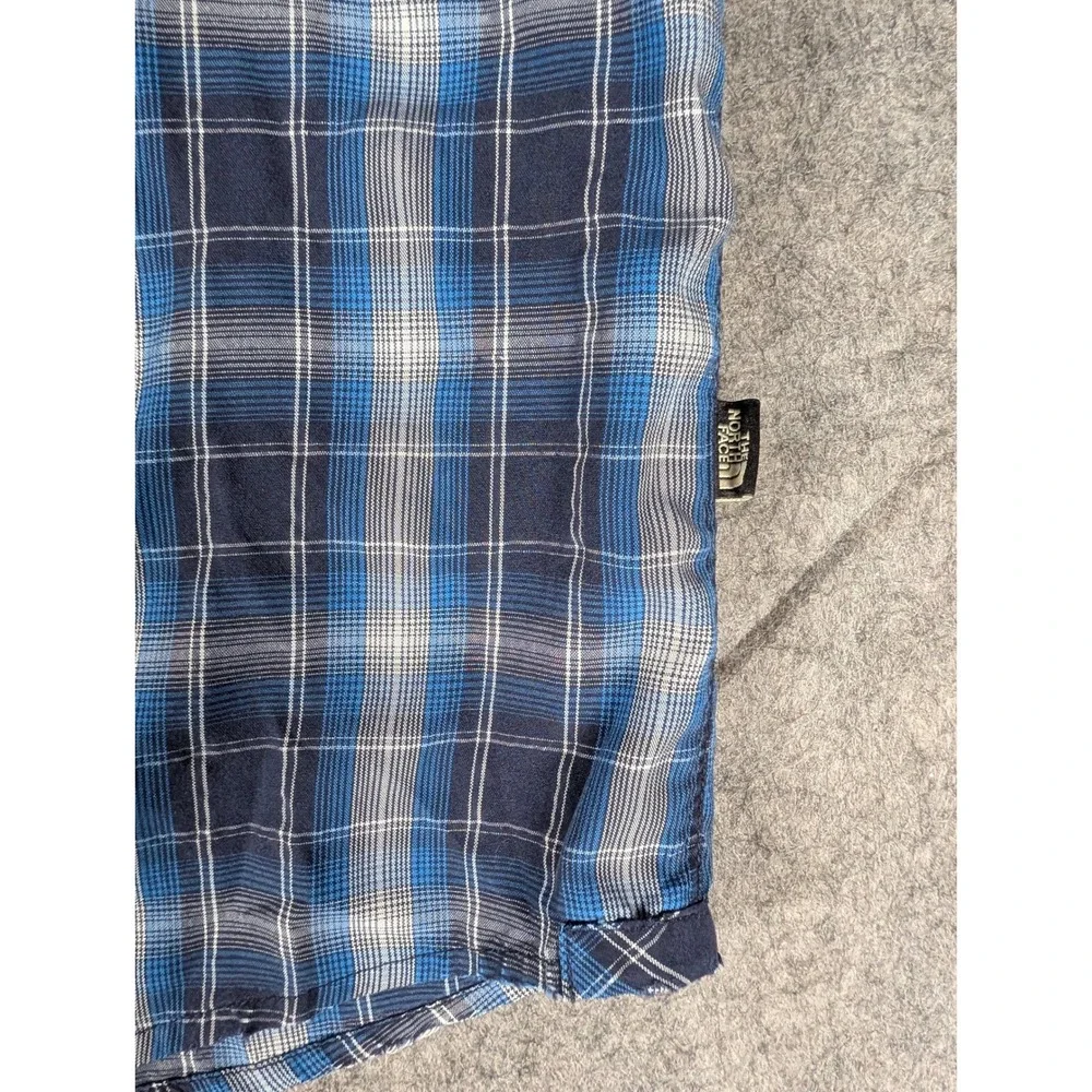 The North Face Mens Blue Plaid Long Sleeve Hiking Button Up Shirt XL